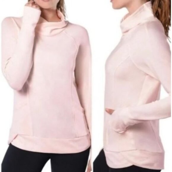 Yogalicious Women's Sweatshirt Cowl Neck Ballerina Pink Thumbholes Modal XL NEW - Picture 1 of 9